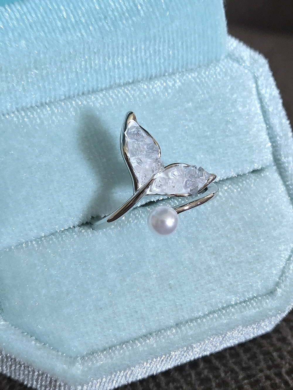La Meno Druzy Fluke (Whale's🐋 Tail) and Freshwater Pearl Bypass Ring💍 - NIB - Picture 6 of 16